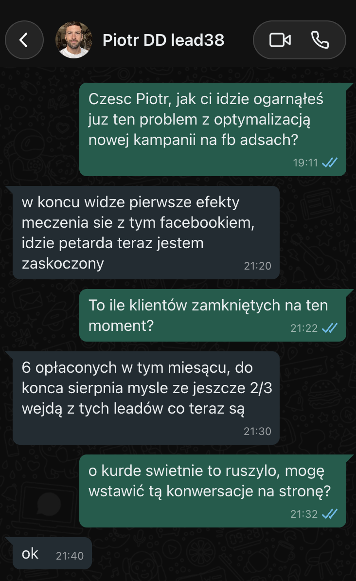 Piotr — 6 opłaconych klientów w miesiącu