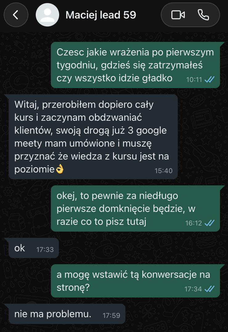 Maciej — 3 spotkania umówione w pierwszym tygodniu